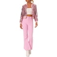 thumbnail image 2 of INSPIRE CHIC Women's Sequin Party Long Sleeve Zipper Up Cropped Bomber Jacket M Pink, 2 of 6