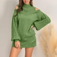 thumbnail image 2 of NMMUED Sweater Dress Women Mini Sweater Dress Long Sleeve Sweater Dress Turtle Neck Sweater Dress Winter Dresses for Women Womens Sweaters Dressy Casual Mock Neck Sweater Dress Green XL, 2 of 6