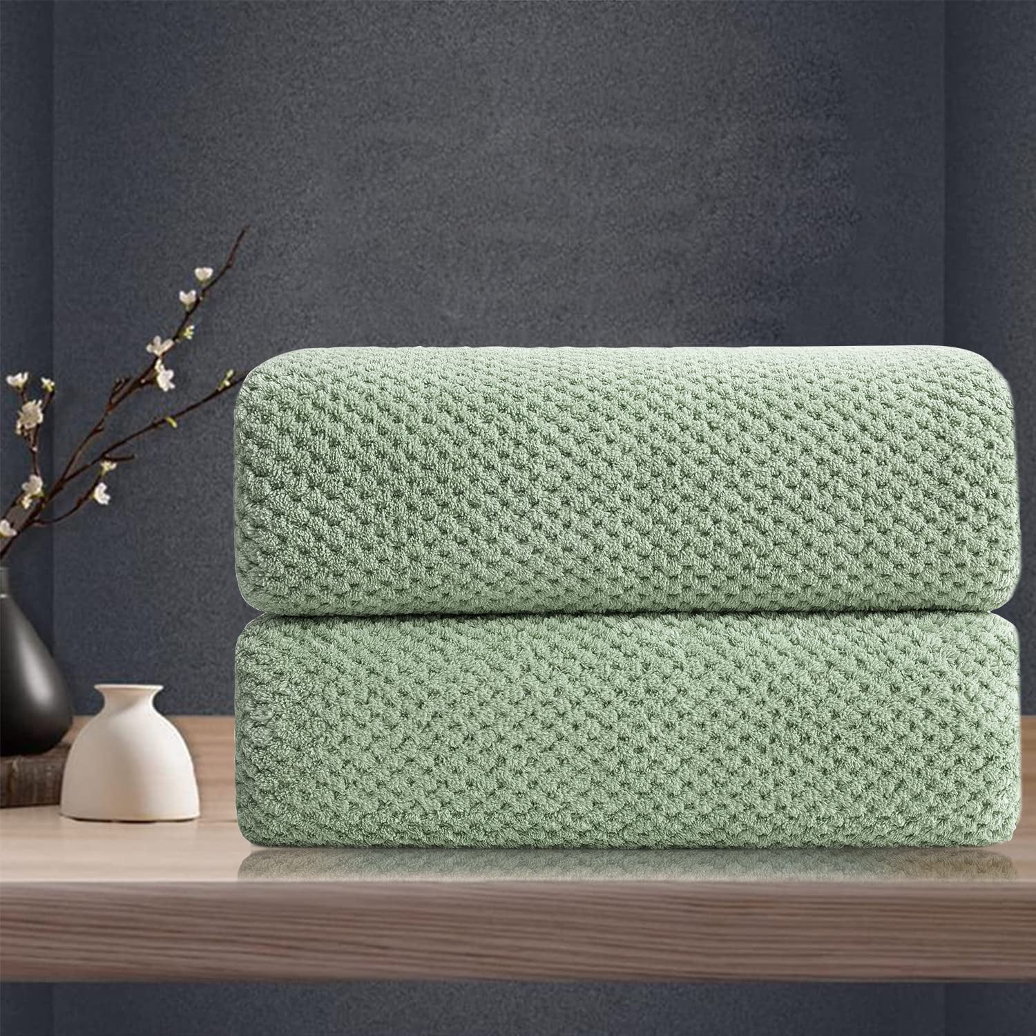 Jessy Home 2 Pack 16" x31" Pale Green Hand Towels Set Ultra Soft Cozy