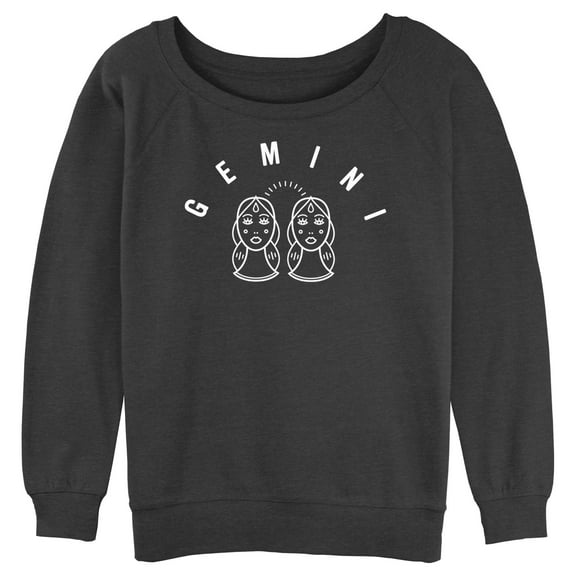 Junior's Lost Gods Zodiac Gemini Line Symbol Sweatshirt Charcoal Heather X Large