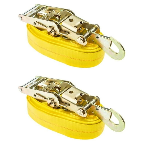 Auto Hauler Tie Down Straps 2-Pack - 16" Wheel Tire Straps - Heavy Duty Ratchet Straps for Car Transport - Yellow Cam Buckle Straps for Trailers & Flatbeds