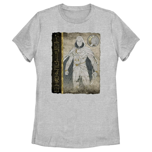 Women's Marvel: Moon Knight Hierographic Superhero Profile Sketch  Graphic Tee Athletic Heather 2X Large