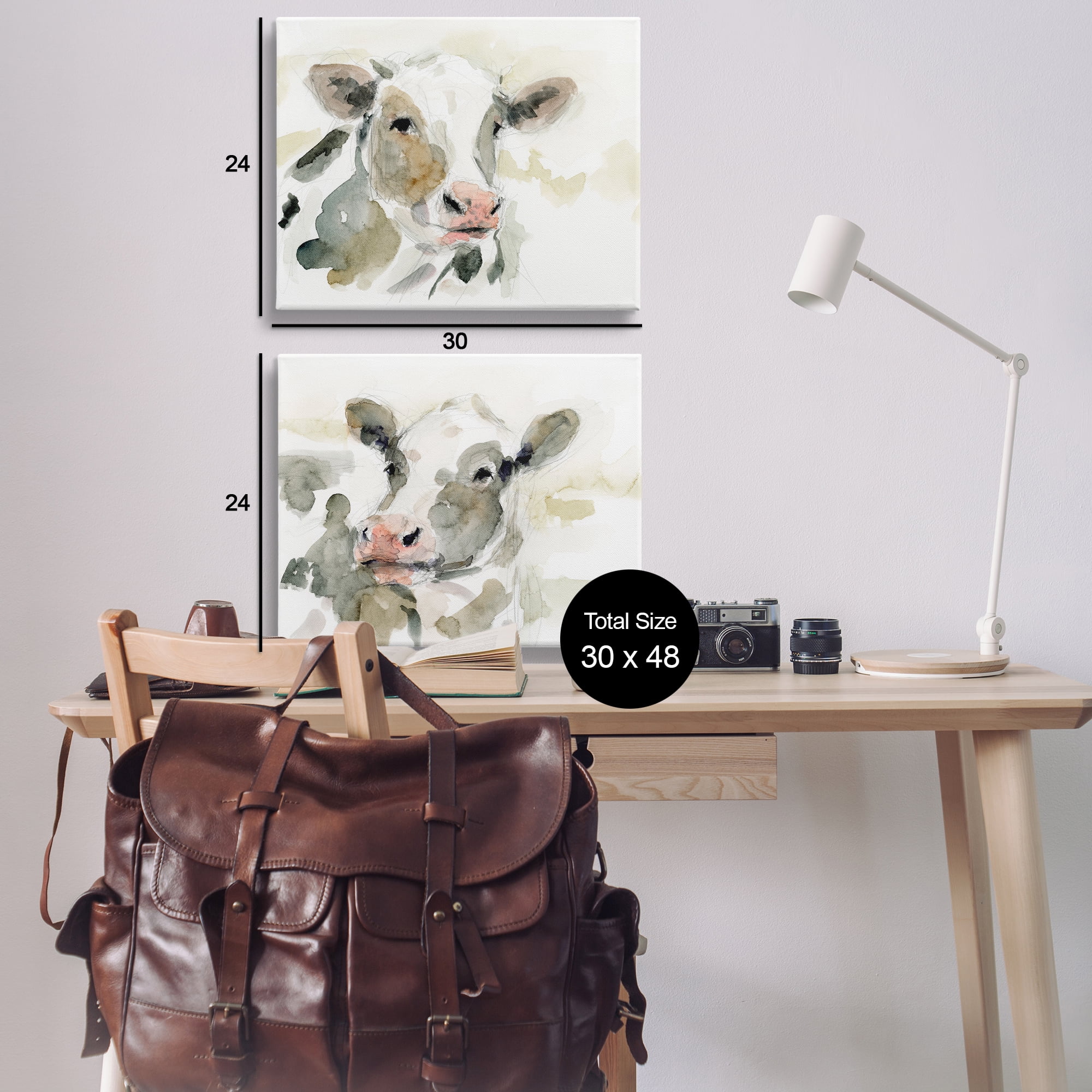 Stupell Industries Watercolor Holstein Farm Cows Animals Painting Wrapped Canvas Art Print Wall Art, 30 x 24, Set of 2