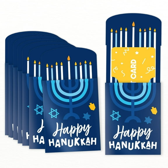 Big Dot of Happiness Hanukkah Menorah Bow Card - Chanukah Holiday Party Money and Gift Card Sleeves - Nifty Gifty Card Holders - Set of 8