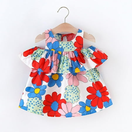

Baby Girls 6M-3Y Sleeveless Ruffles Floral Printed Princess Dress