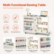 KFFKFF Sewing Table & Desk, Versatile Tailoring Machine Stand with Streamlined Design, Casters, Racks, Organizing Bins, Timber Dowels, and Magnetized Entrances, Tailoring Workstation Cabinet