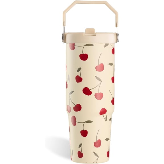 Cherry Tumbler, Cherry Gifts for Women 30 oz Tumbler with Handle and Flip Straw Stainless Steel Insulated Cup Travel Mug Water Bottle