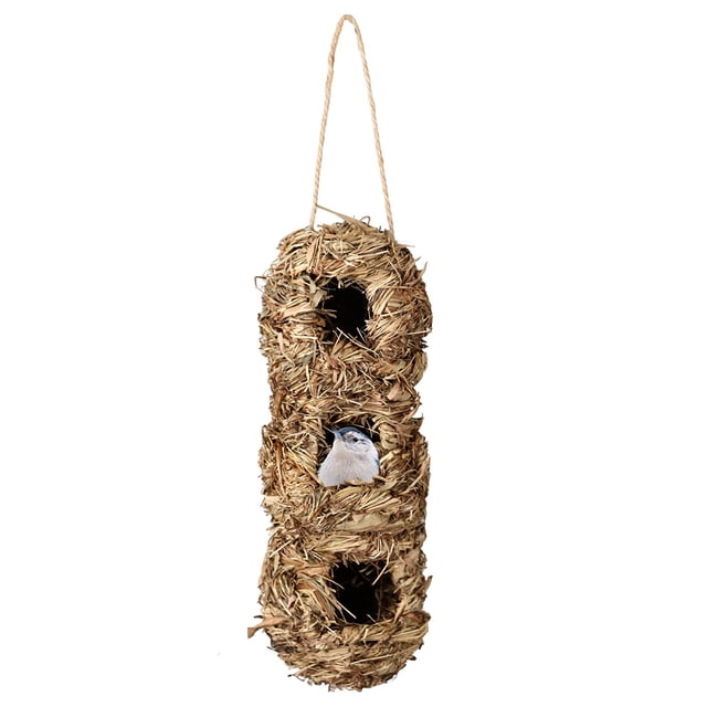 Hand Woven Hummingbird Houses Peanut Shape Natural Bird Hut Straw Bird Handmade Hanging Bird Hut for Window Home Garden