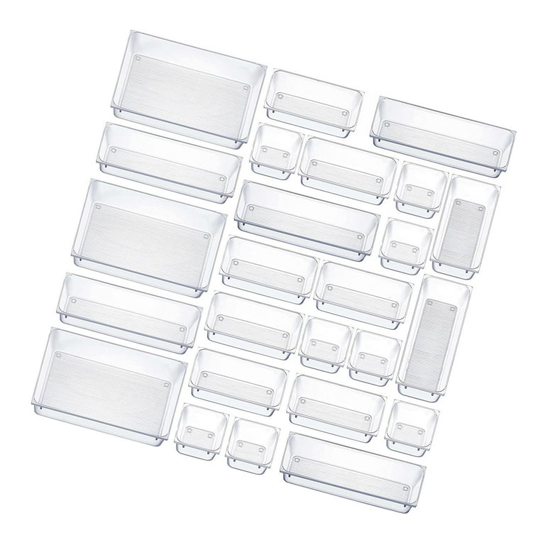 7/14pcs Non-Slip Clear Drawer Organizers Set - Plastic Bathroom Vanity and  Desk Drawer Divider Trays with Silicone Pad - Efficient Storage Solution fo