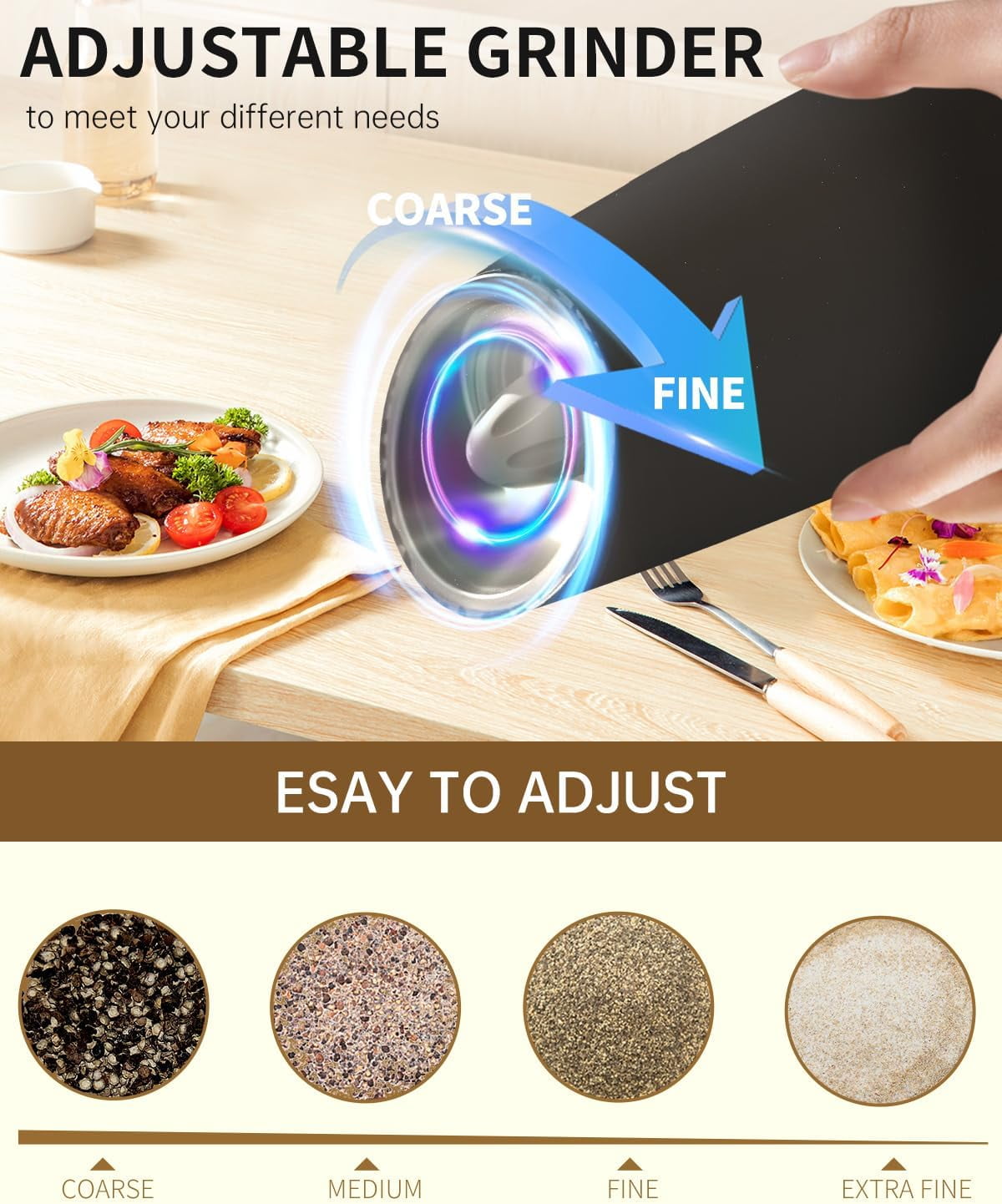 MSAS Gravity Auto-Start Electric Salt & Pepper Grinder Set，Rechargeable, for Kitchen and BBQ, 2 Pack