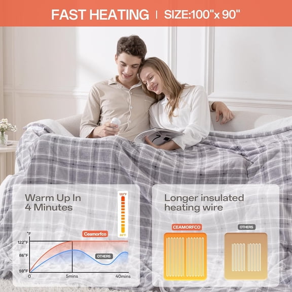 Electric Blanket King Size, Heated Blanket Soft Flannel Heating Blanket King Size with 10 Hours Auto Off, 8 Heating Levels, Machine Washable ETL Certification (90" x 100")