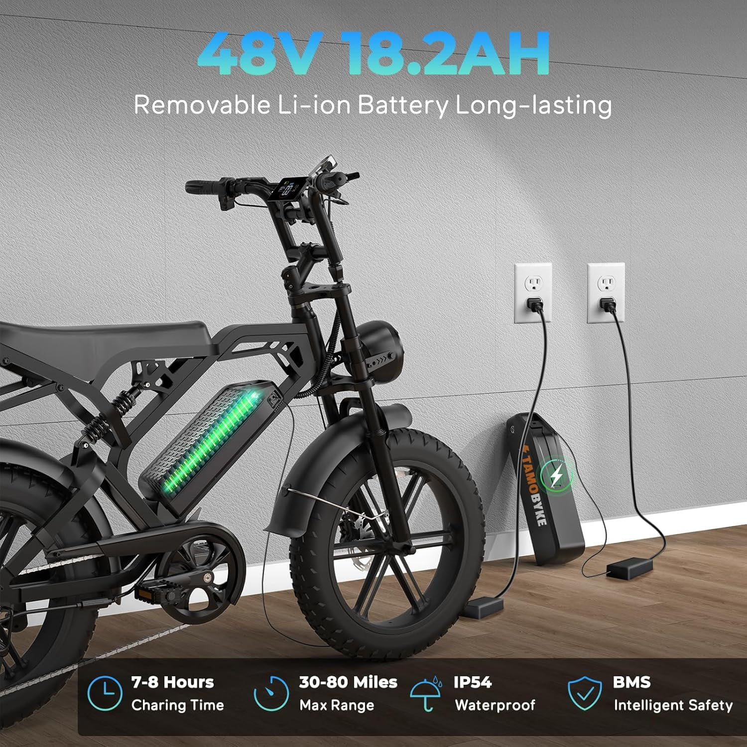 Tamobyke V20Pro Electric Bike for Adults,1500W 32mph 48V 18.2AH E-Moutain Bike, 20" Fat Tire Electric Bicycle Full Suspension UL2849