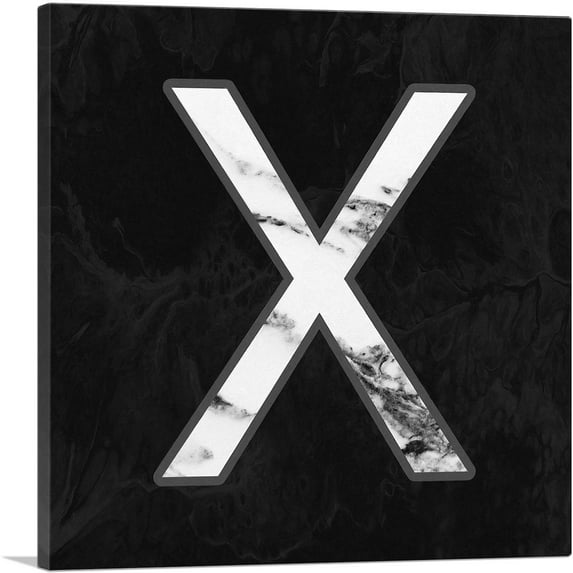 ARTCANVAS Classy Black White Marble Alphabet Letter X Canvas Art Print - Size: 12" x 12" (0.75" Deep)