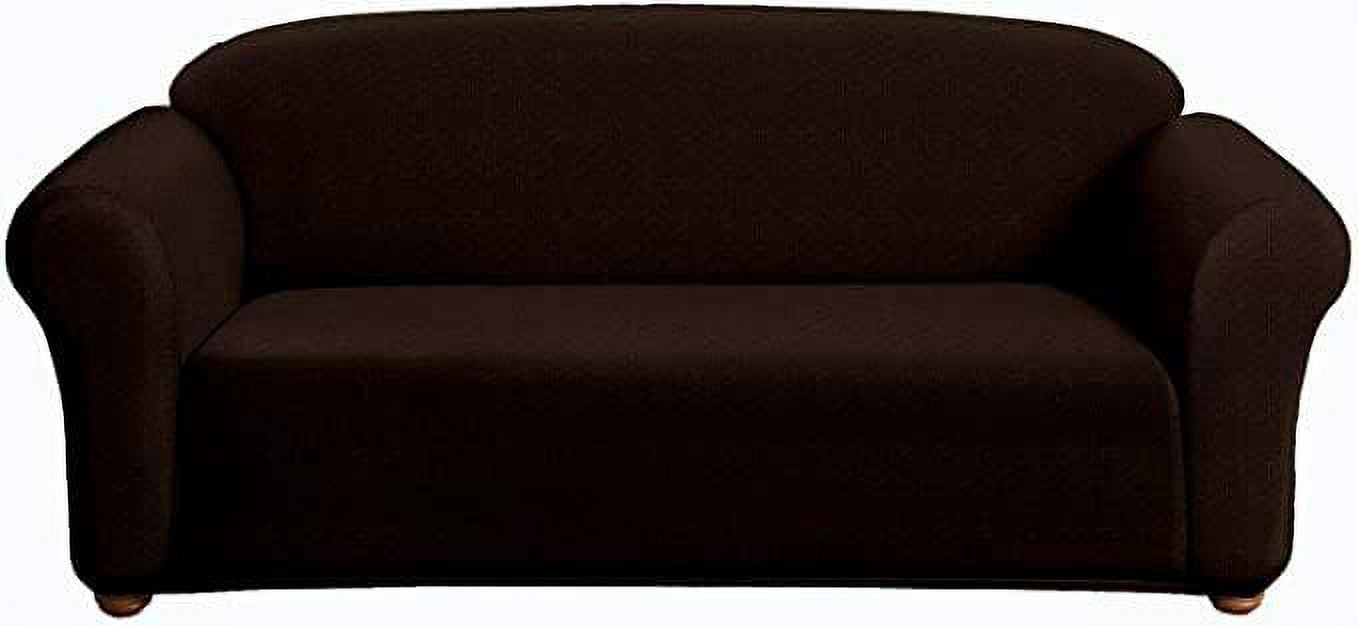 Milan Furniture Slipcover Fitted Protector Couch Cover Jacquard Soft Stretch Non Slip Fabric, Loveseat, Chocolate