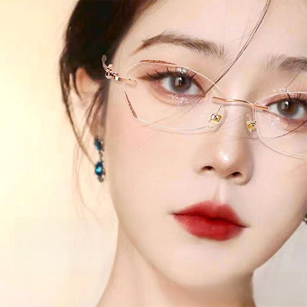 3 Pairs of Womens Fashion Blue Light Blocking Rimless Reading Glasses 4.0, Metal Gold Readers +4.00