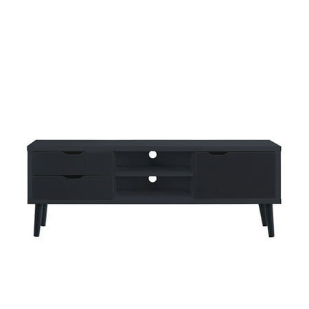 Entertainment Center Unit - Modern Mid Century Style Entertainment Center TV Stand, Dark Gray