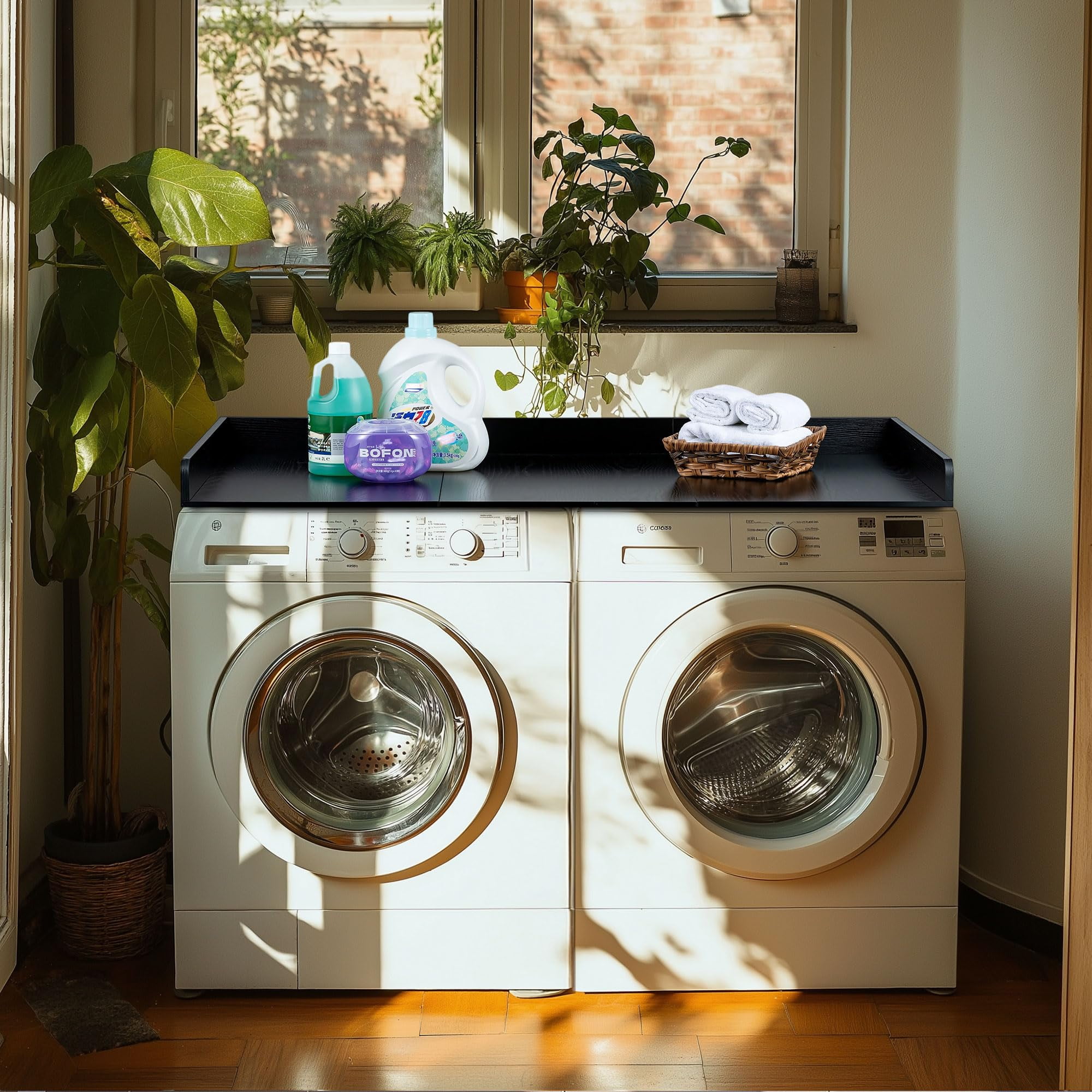 Hanobe Washer Dryer Countertop with Edge : Wood Laundry Countertop - Over Washer and Dryer for Room
