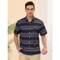 thumbnail image 2 of Camisas geométricas de playa de manga corta con botones y bloques de colores de verano para hombre Azul XL, 2 of 6