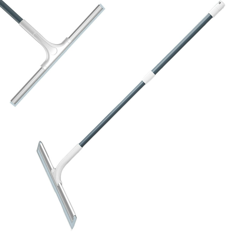 Squeegee For Window/Floor Cleaning Combination,12" Squeegee And 16" Squeegee Microfiber Scrubber With Stainless Steel Pole,Extendable Window Cleaner Car Sliding Doo