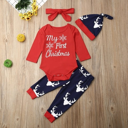 

0-24M Newborn Toddler Baby Boy Girl Christmas Set Long Sleeve Romper Red Jumpsuit Pants Autumn Outfits Clothes Set