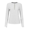 thumbnail image 4 of Moda mujer casual manga larga sólido o-cuello botón blusa camiseta damas tops Pompotops  gfhjh8989, 4 of 6