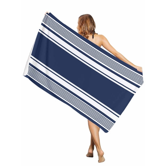 Beach Towel Navy Blue Stripes Bath Pool Towels Striped Lines Absorbent Beach Towel Soft Large Quick Dry Lightweight Camping Travel Sports Yoga Gym Swim Towels for Adult 30x60 Inch