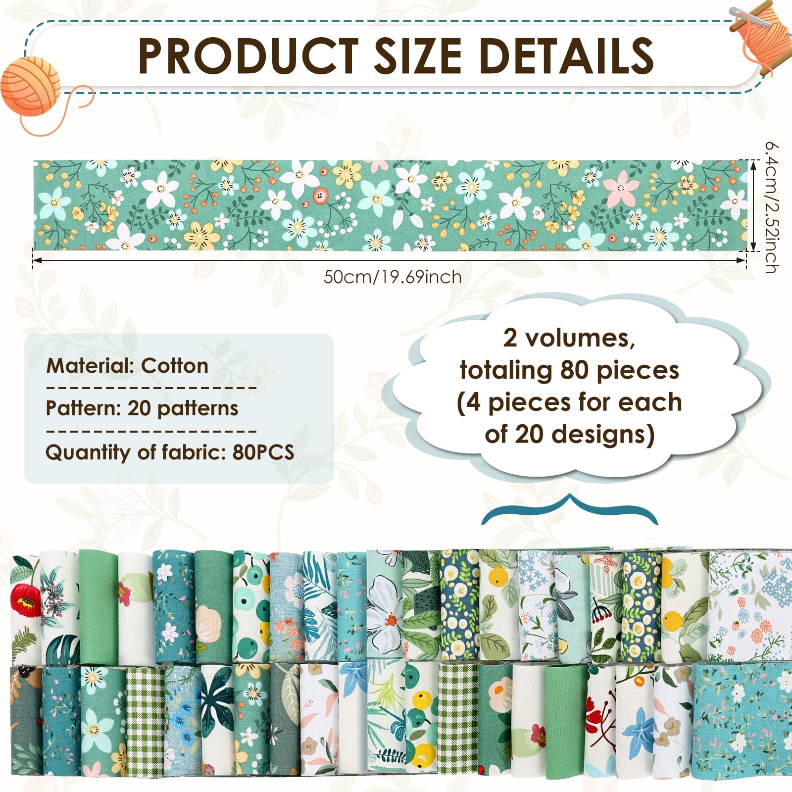 Ikoopy 80/100Pcs Jelly Roll Fabric Strip Set Cotton Floral Print Pre Cut Quilting Strip Quilting and Sewing Patchwork Roll for DIY Craft Blanket Rug