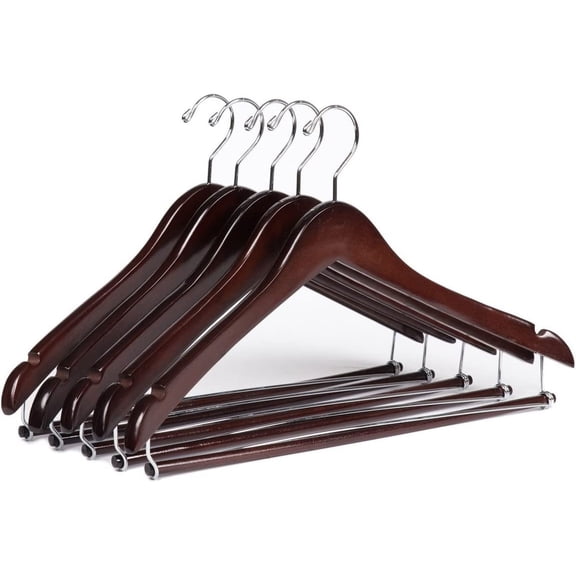 Wooden Hangers Beautiful Sturdy Suit Coat Hangers with Locking Bar Mahogany (5)