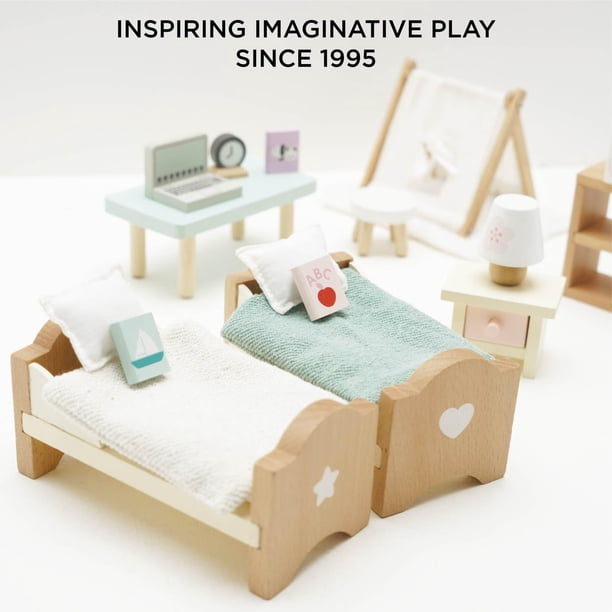 Lit Superposé Miniature Pour Maison De Poupée – Accessoire Meuble 22,4x14x13cm, Avec Literie – Échelle 1:12, Décoration Réaliste