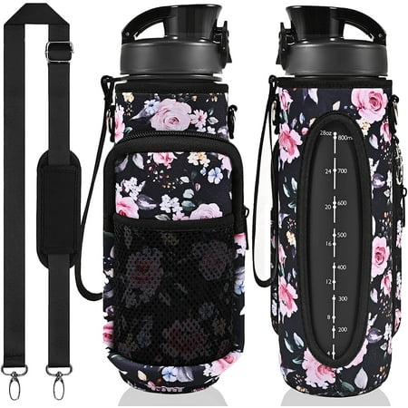 

32 oz Water Bottle with Straw and Sleeve Motivational Water Bottle with Time Marker and Adjustable Shoulder Strap BPA Free Leakproof Sport Water Jug for Hiking Gym