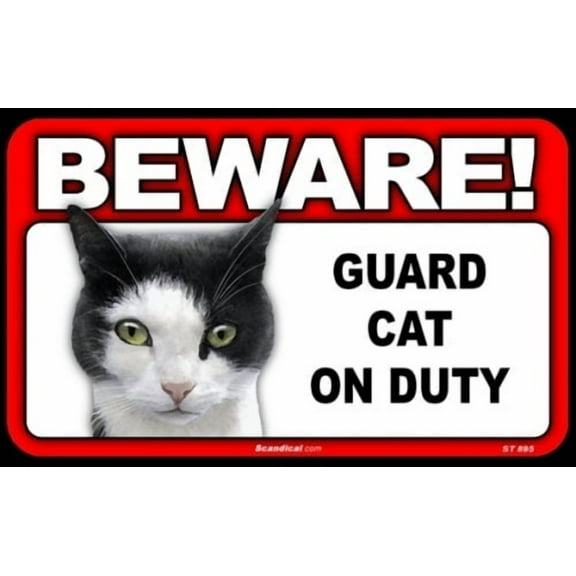 Beware Guard Cat On Duty Sign - Paint