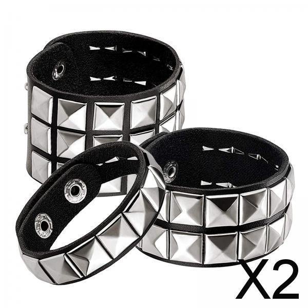 2x 3 Piezas de Pulseras con para Hombre, Brazalete con , Brazalete Gótico con Remaches para de , Disfraz de Cosplay 2 piezas