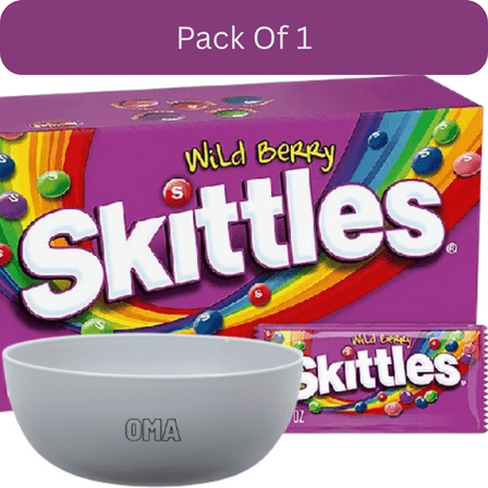 Skittles Wild Berry Fruity Chewy Candy Full Size Bulk Pack, 2.17 oz., 36 ct. With White Bowl By OMA