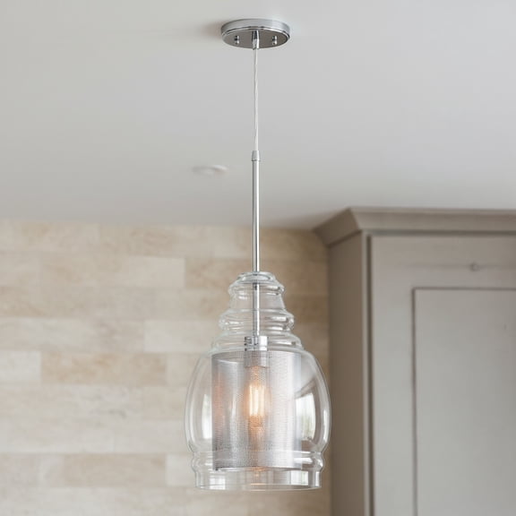 ELK Home Herndon 1-Light  Indoor Pendant Light with Polished Chrome Glass Shades for Kitchen Island
