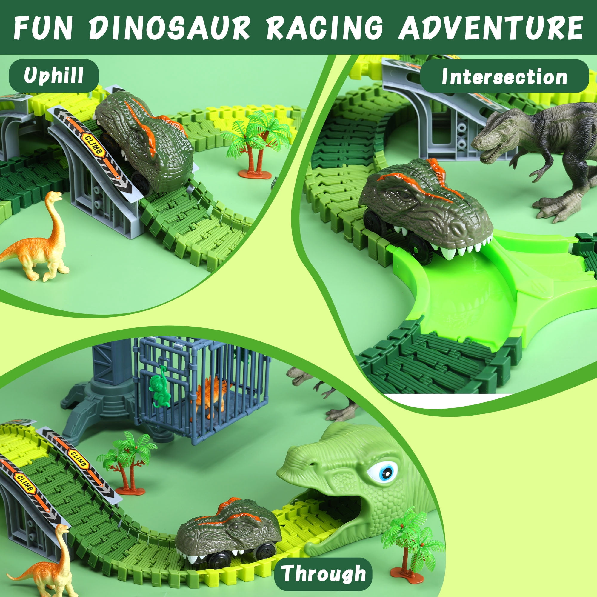 Dinosaur Toys, 277 PCS Flexible Race Track for Kids, STEM Building Road Train Toys with Dino Cars Trucks, Best Birthday Gifts for Boys Girls Toddlers