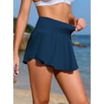thumbnail image 5 of Womens Swim Shorts High Waisted Pleated Drawstring Sports Bottoms with Two Side Pockets, 5 of 6