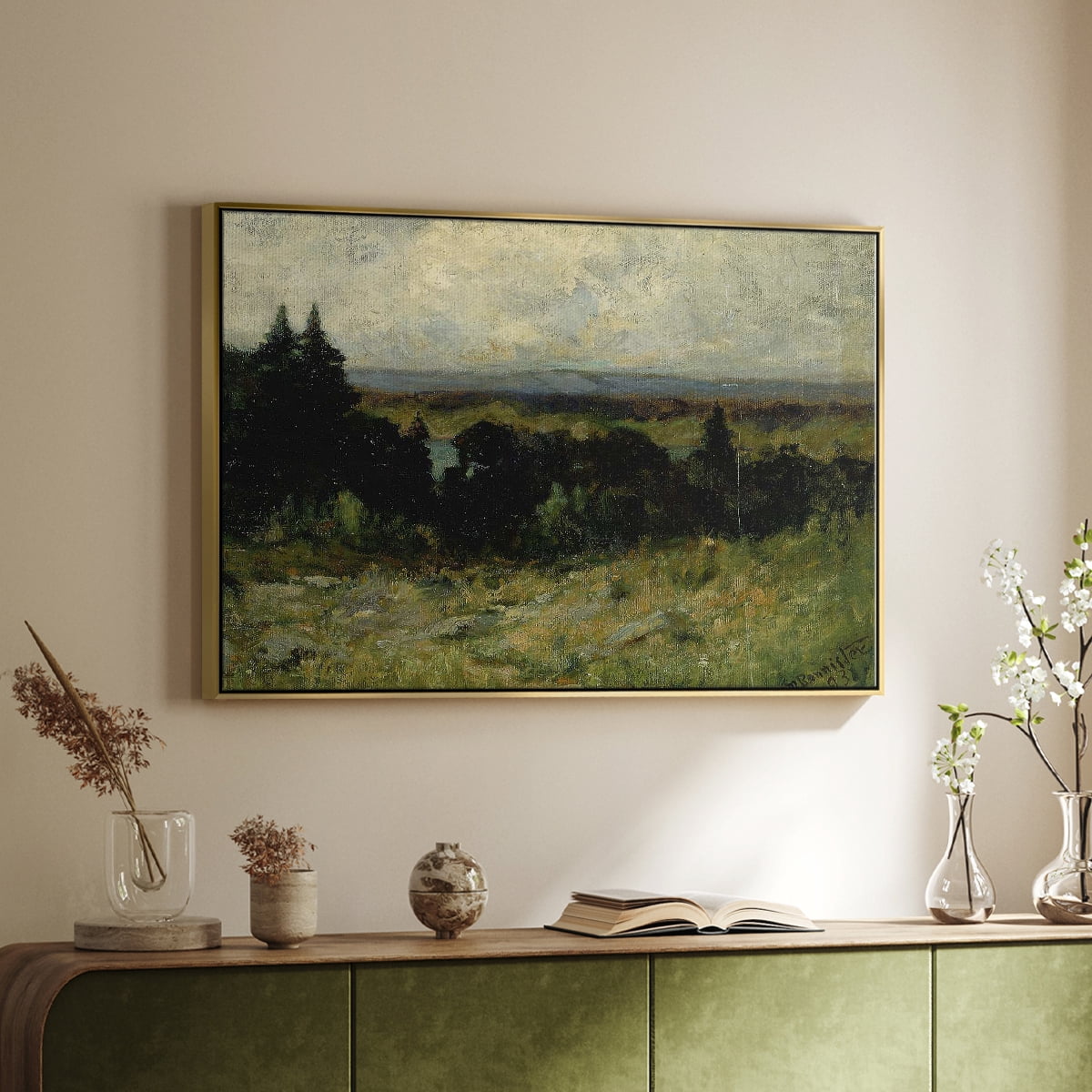 Vintage Landscape-MIII By Wexford Home Framed in Gold Wood Gallery Wrapped Canvas 25 in. x 37 in.