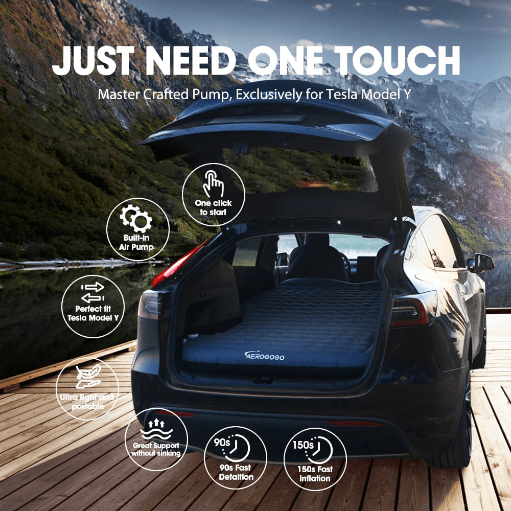 Aerogogo Tesla Model Y Mattress Self Inflating Model Y Bed One Click to Inflate/Deflate Max 5.5”Thick, Backpack Size, 2 Person