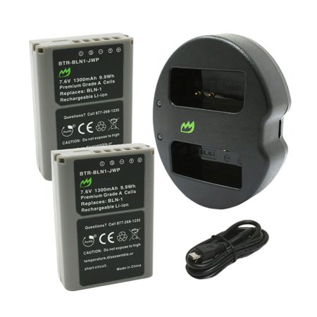 Replacement for Olympus PEN E-P5 Battery (2-Pack 1300mAh) and Dual Charger