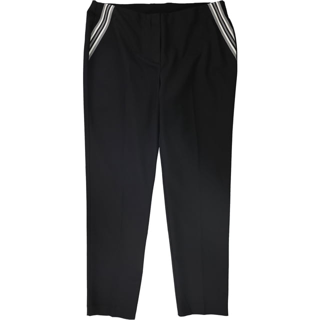 Alfani Womens Stripe-Inset Slim Casual Pantalones Pantalones, Negro, 14