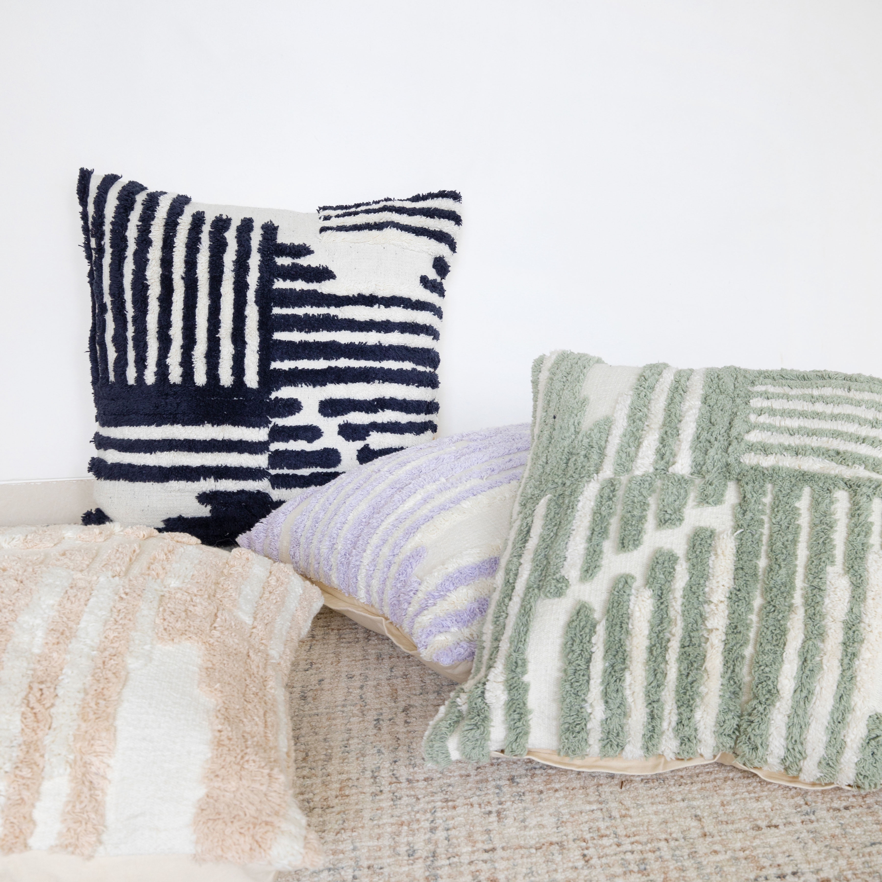 Harlow Hill Stacy Garcia 22" x 22" Beige/White Geometric Cotton Adult Decorative Throw Pillow Cover