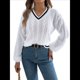 thumbnail image 2 of Suéter Informal de Larga con Cuello en V para Mujer, Jersey de Rayas Moderno de Punto , Suéteres Preppy. M, 2 of 10