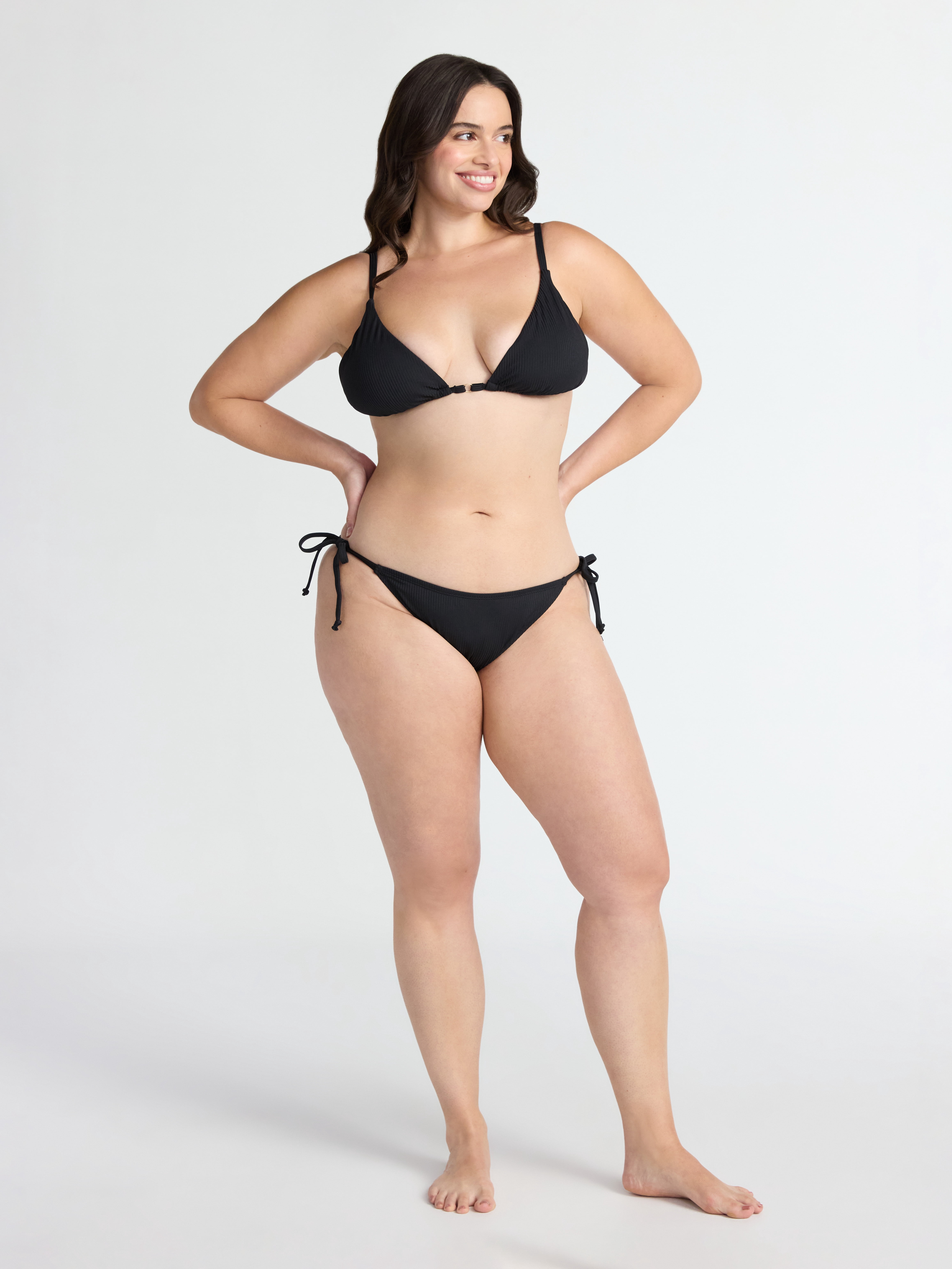 Time and Tru Women's and Women's Plus Ribbed Side Tie Bikini Swim Bottoms, Sizes XS-2X