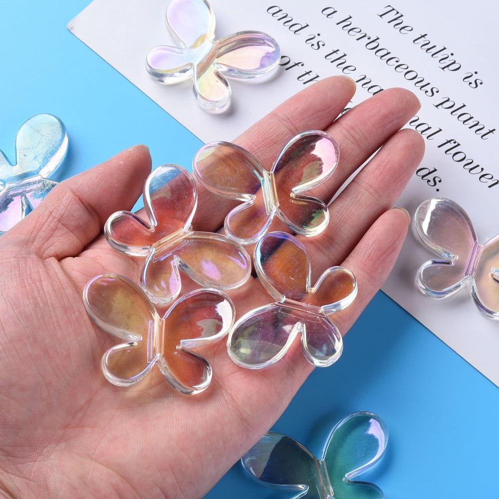 50pcs Transparent Acrylic Beads AB color Butterfly Clear AB 34x44x8mm Hole: 3mm