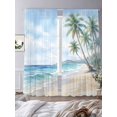 thumbnail image 3 of Summer Beach Sheer Curtains 2 Panels Set Watercolor Coconut Trees Sky Ocean Beach Sheer Window Curtains Light Filtering Rod Pocket Voile Drapes for Bedroom Living Room 52"X84", 3 of 9