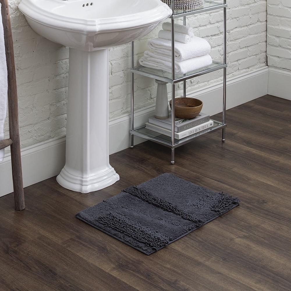 Mohawk Home Plush Cotton Fade/Stain Resistant Non-slip Machine Washable Bath Mat, Charcoal, 1' 5" x 2'