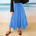 thumbnail image 2 of QATAINLAV Long Skirts for Women Drawstring Elastic High Waist A Line Skirt Summer Boho Flowy Tiered Skirt Beach Clothes Blue L, 2 of 7