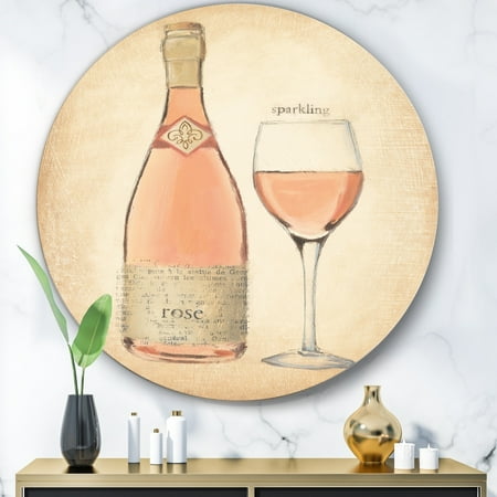 DESIGN ART Designart 'Glam Sparkling Rose Wine' Glam Metal Circle Wall