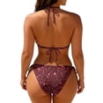 thumbnail image 5 of 2 Piece Swimsuit for Women, Two Piece Swimsuit for Women, Full Coverage Bikini, Women's Shiny Triangle Bikini Set Sequin Halter String Backless Tie Side Two Piece Swimsuit Bathing Suit, Wine S, 5 of 5