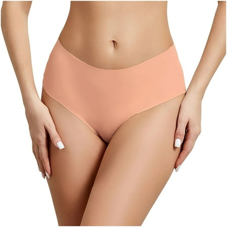 Scyoekwg Seamless Thongs for Women Thong Ladies Panties Mid Waisted Hipster Panties Breathable Fashion Solid Color Bikini Underwear Underpants Briefs(Pink XL)